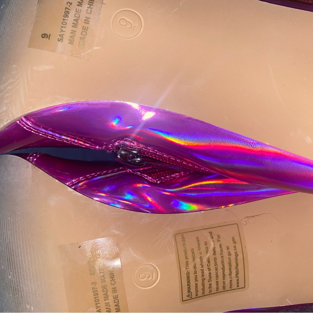 Pink Holographic Cape Robbin Thigh High Boots - Picture 3 of 7